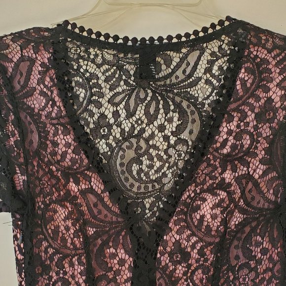 Forever 21 Black & Pink Floral Lace Dress Size Small - Picture 5 of 10